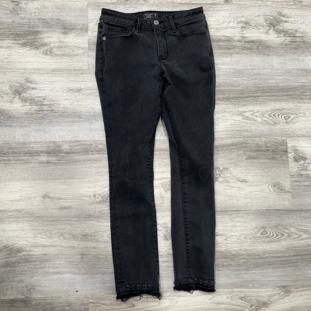 Abercrombie & Fitch Super‎ Skinny Ankle Jeans Frayed Hem Black Wash 0R/25